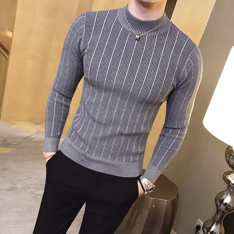 Mens Fashion Mullet - Mới Thu Đông Cổ Cao Sọc