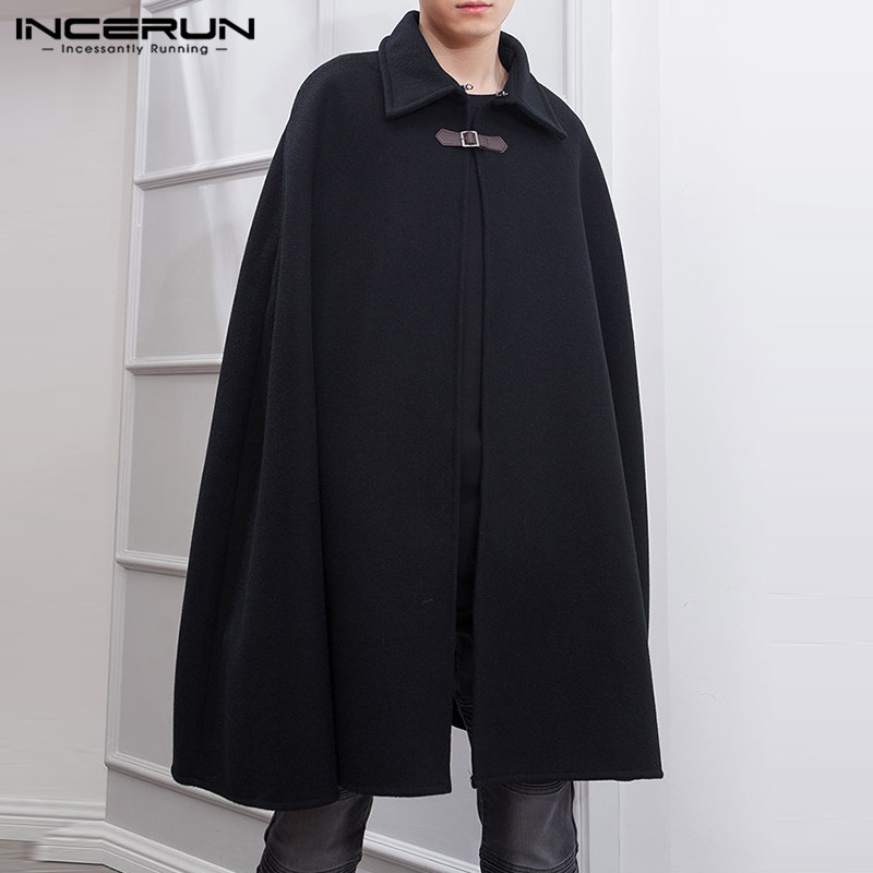 Mens Fashion Poncho - Fashion Men's Cloak Coats Lapel Solid