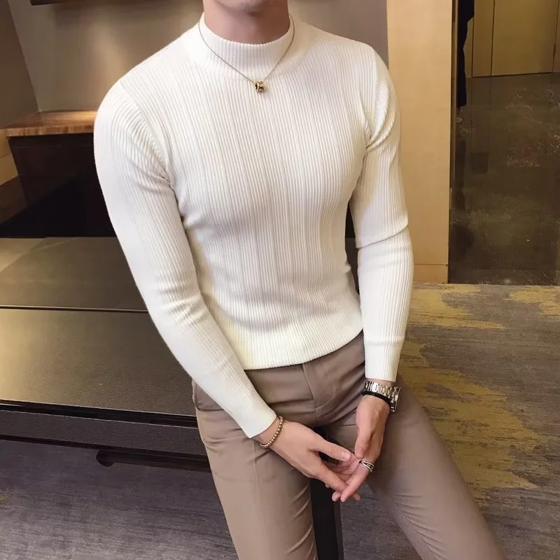 Mới Thu Đông Cổ Cao Sọc Áo Len - đánh giá và giá Mens Fashion Mullet