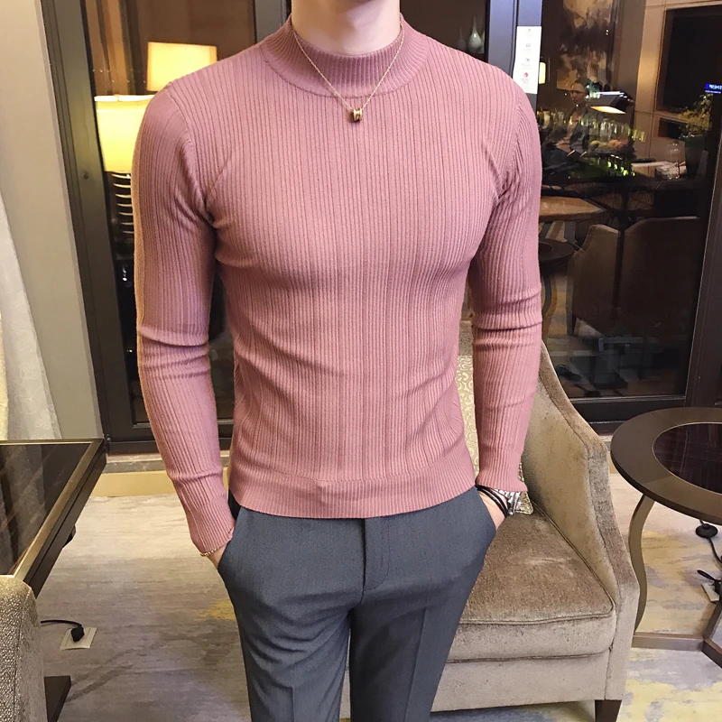 Mới Thu Đông Cổ Cao Sọc Áo Len - đánh giá và giá Mens Fashion Mullet