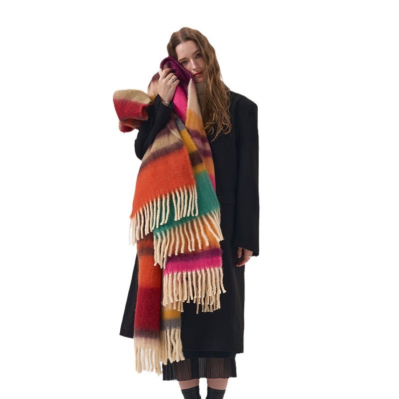 New Winter Rainbow Plaid Brush - đánh giá và giá Mens Fashion Poncho