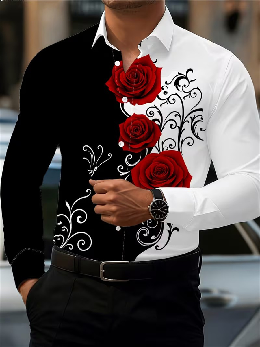 Men's Red Rose Print Long-Slee - đánh giá và giá Men'S Fashion Rules