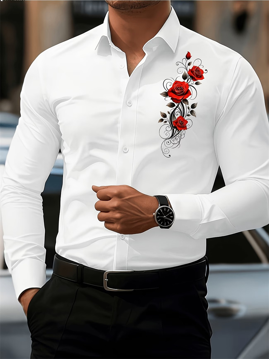 Men's Red Rose Print Long-Slee - đánh giá và giá Men'S Fashion Rules
