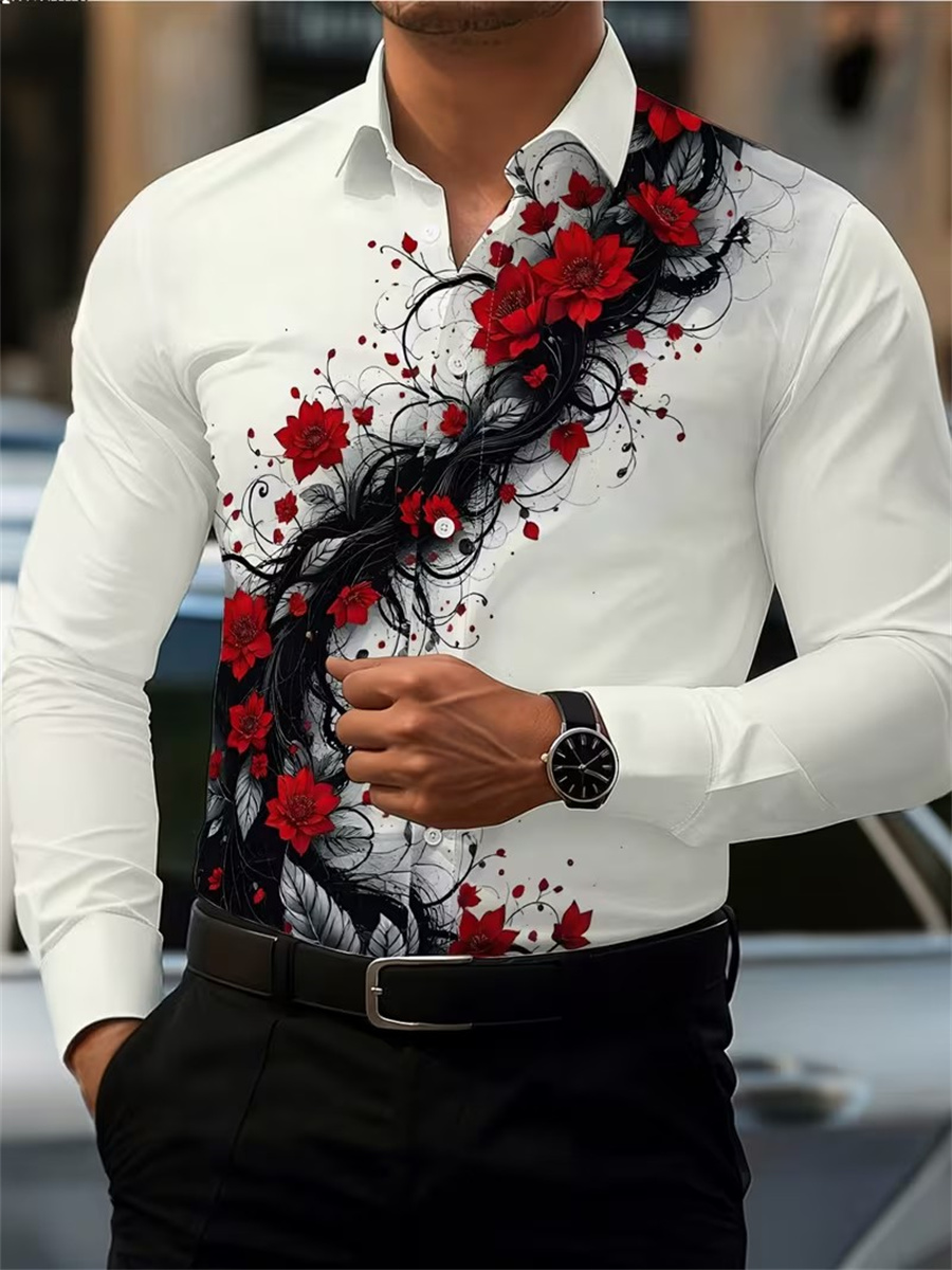 Men's Red Rose Print Long-Slee - đánh giá và giá Men'S Fashion Rules